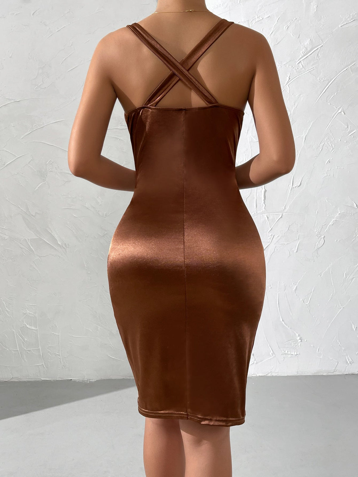 Satin Dress with Plunging Neckline