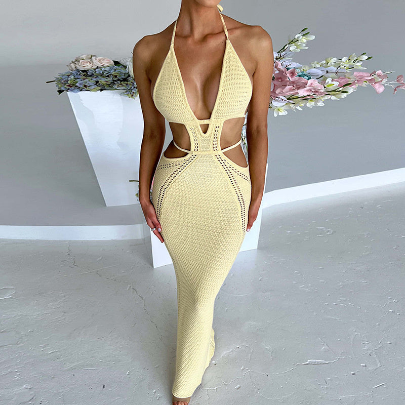 Open-Back Halter Cutout Maxi Dress