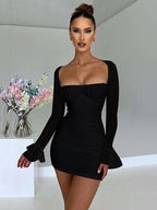 Open-Back Mesh Mini Dress with Zip Detail