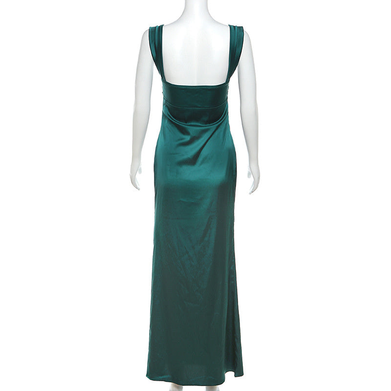 Pleated Maxi Dress with Open Back