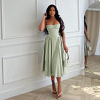 Open-Back Relaxed-Fit Midi Dress with A-Line Shape