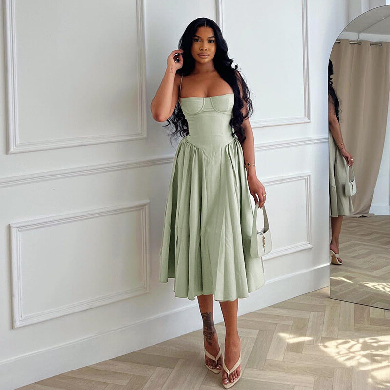 Open-Back Relaxed-Fit Midi Dress with A-Line Shape