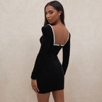 Plunging V-Neck Long-Sleeve Mini Dress
