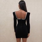 Plunging V-Neck Long-Sleeve Mini Dress
