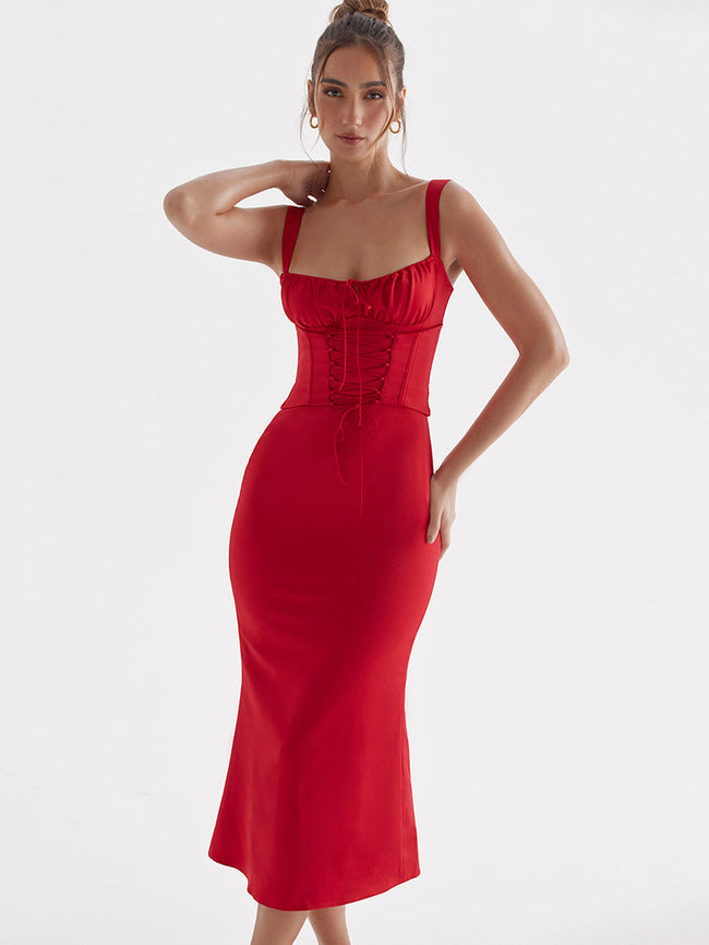 Open-Back Midi Dress with Strap Details Main image