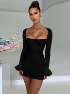 Open-Back Mesh Mini Dress with Zip Detail