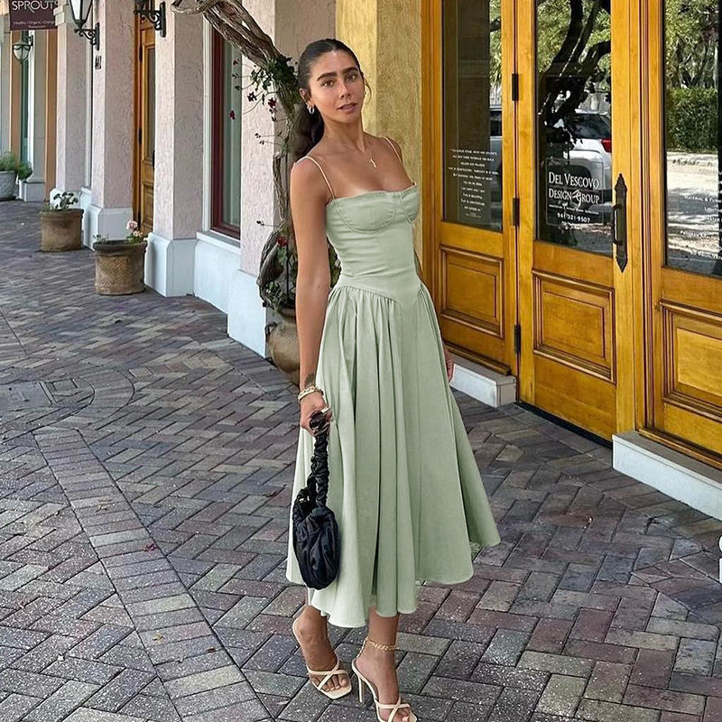 Open-Back Relaxed-Fit Midi Dress with A-Line Shape