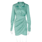 Satin Mini Dress with Foldover Collar