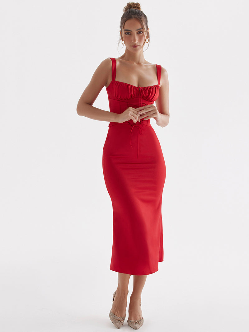 Open-Back Midi Dress with Strap Details