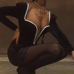 Plunging V-Neck Long-Sleeve Mini Dress