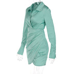 Satin Mini Dress with Foldover Collar