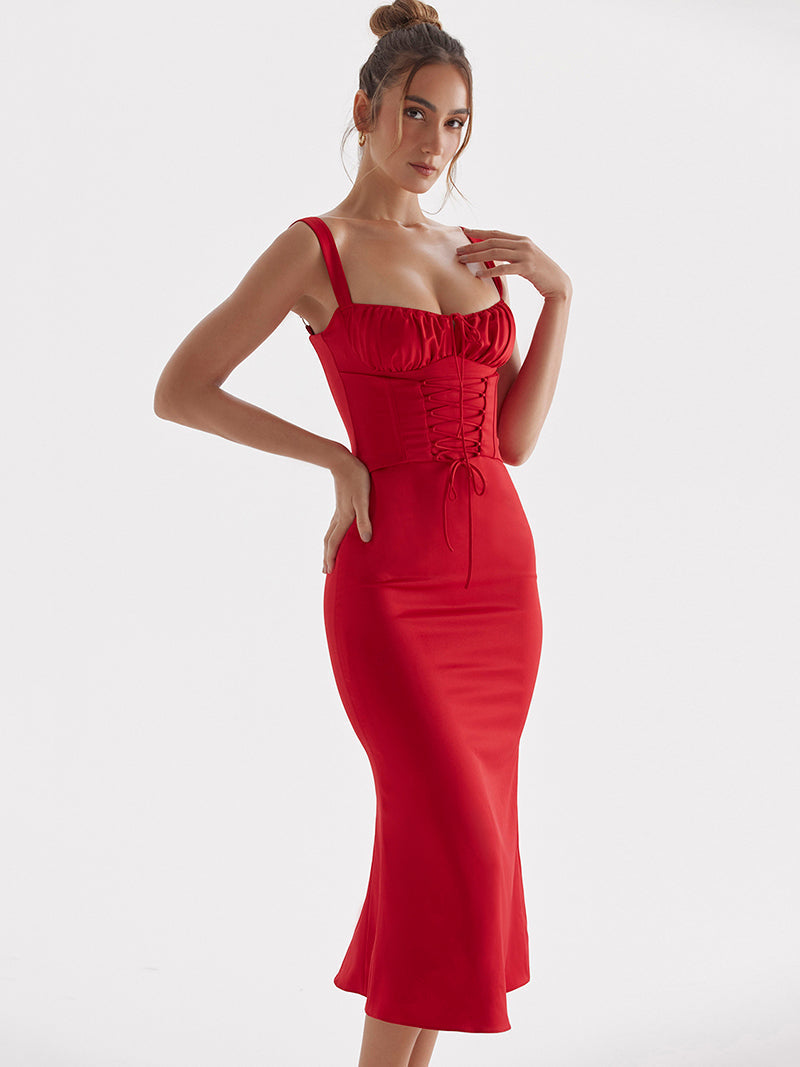 Open-Back Midi Dress with Strap Details