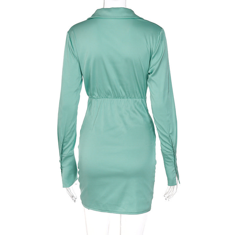 Satin Mini Dress with Foldover Collar