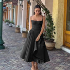 Open-Back Relaxed-Fit Midi Dress with A-Line Shape