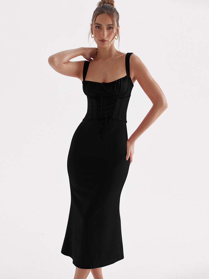Open-Back Midi Dress with Strap Details
