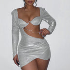 Chain-Detail Mini Dress with Cutout Details