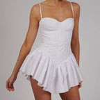 Strap-Detail Solid-Color Mini Dress in White