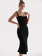 Open-Back Midi Dress with Strap Details
