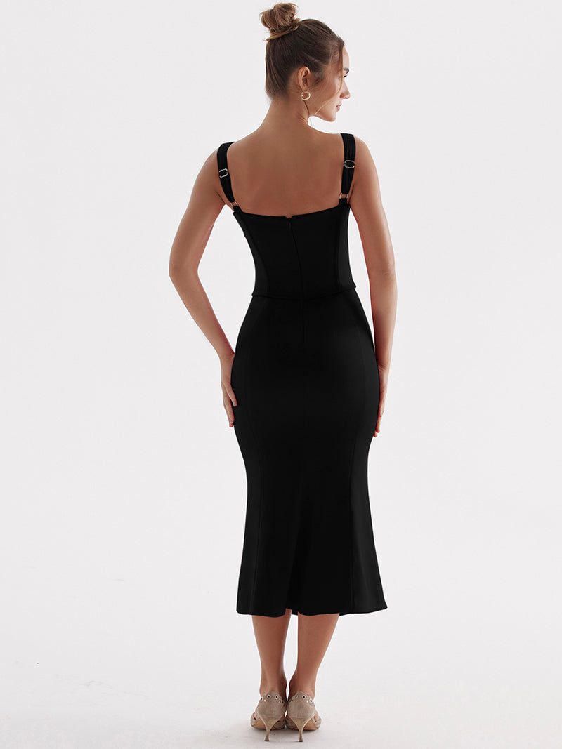 Open-Back Midi Dress with Strap Details