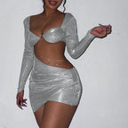 Chain-Detail Mini Dress with Cutout Details