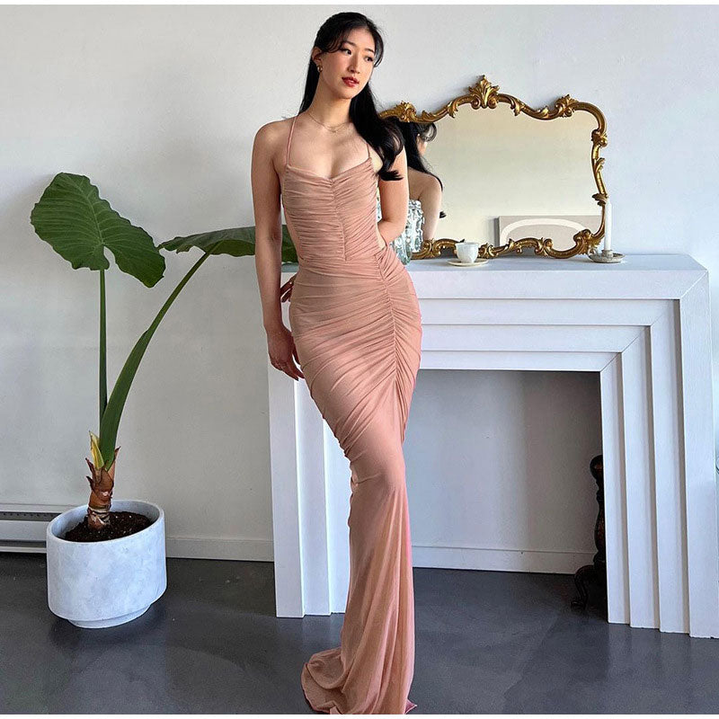 Pleated Maxi Dress with High Slit