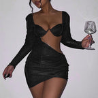 Chain-Detail Mini Dress with Cutout Details