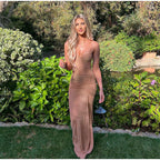 Pleated Maxi Dress with High Slit