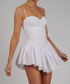 Strap-Detail Solid-Color Mini Dress in White