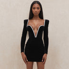 Plunging V-Neck Long-Sleeve Mini Dress