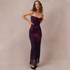 Printed Open-Back Maxi Dress with Ruching