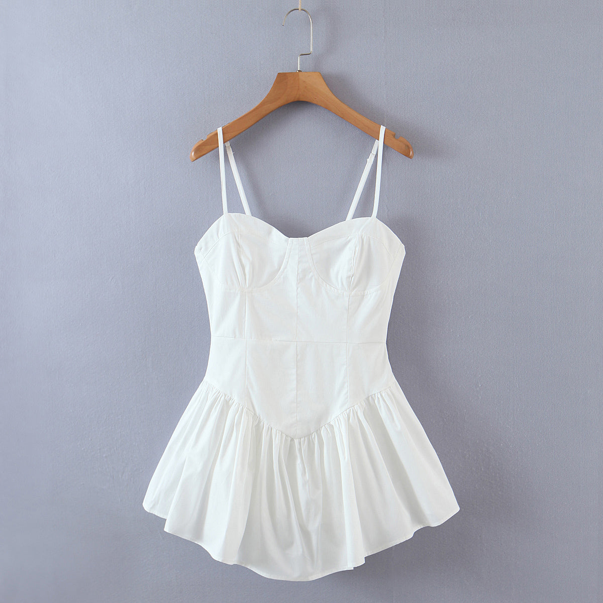 Strap-Detail Solid-Color Mini Dress in White