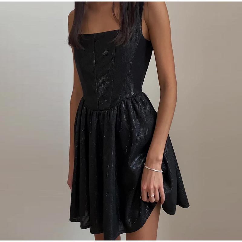 Sleeveless Solid-Color Mini Dress in Black