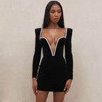 Plunging V-Neck Long-Sleeve Mini Dress