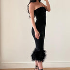 Off-Shoulder Midi Dress with Strapless Neckline