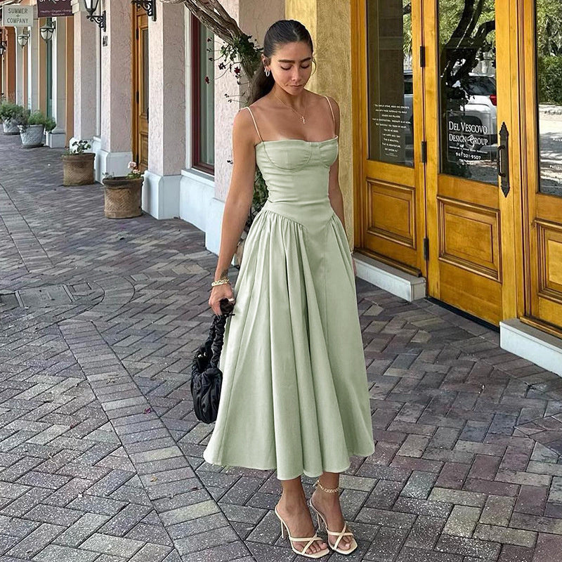 Open-Back Relaxed-Fit Midi Dress with A-Line Shape