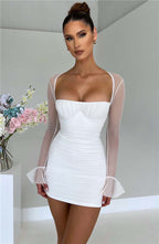 Open-Back Mesh Mini Dress with Zip Detail