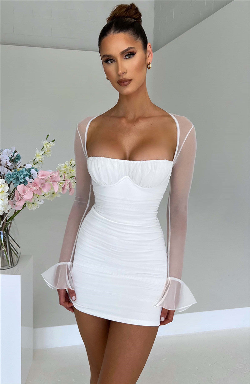 Open-Back Mesh Mini Dress with Zip Detail