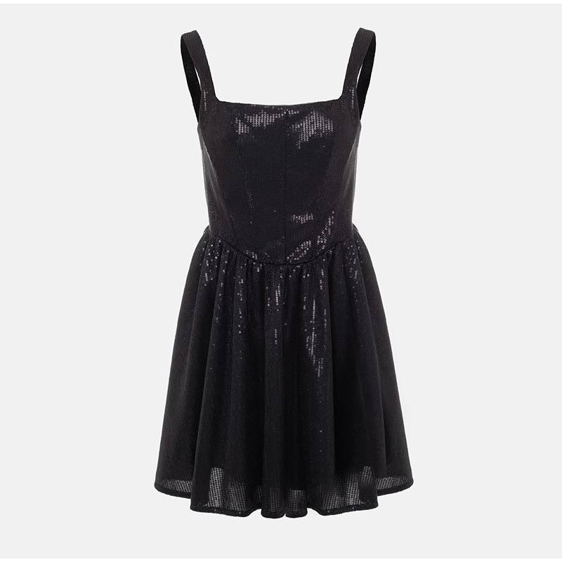 Sleeveless Solid-Color Mini Dress in Black