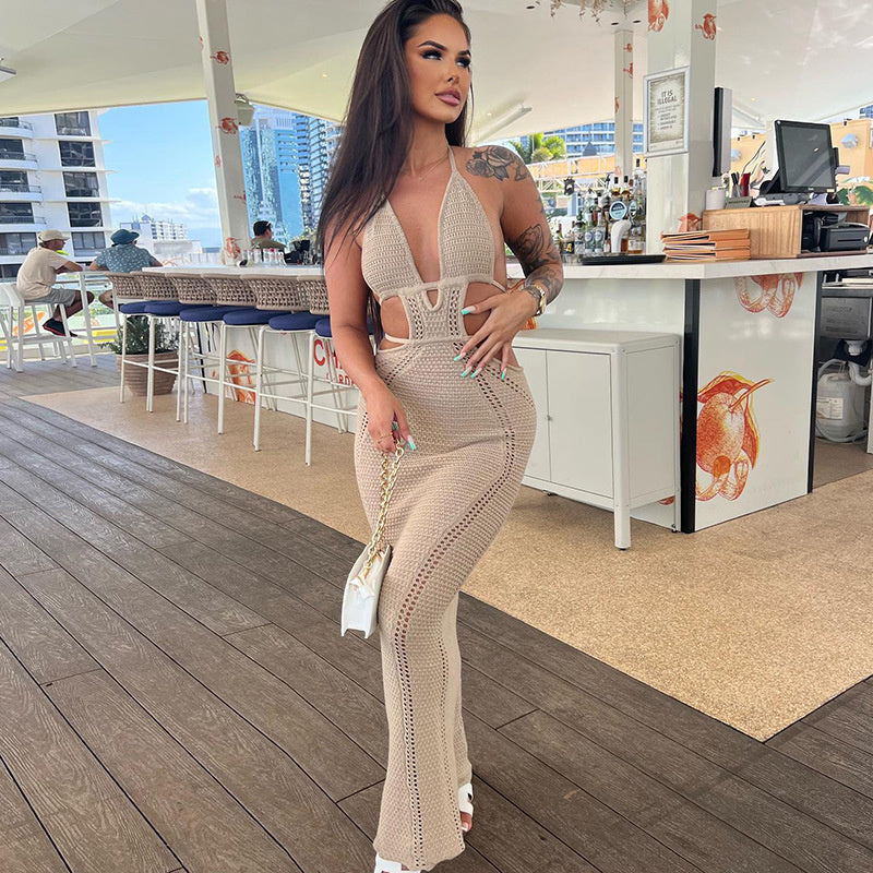 Open-Back Halter Cutout Maxi Dress