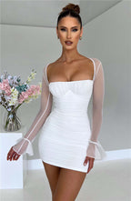 Open-Back Mesh Mini Dress with Zip Detail