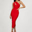 Ruched Open-Back Maxi Dress with One-Shoulder Cut