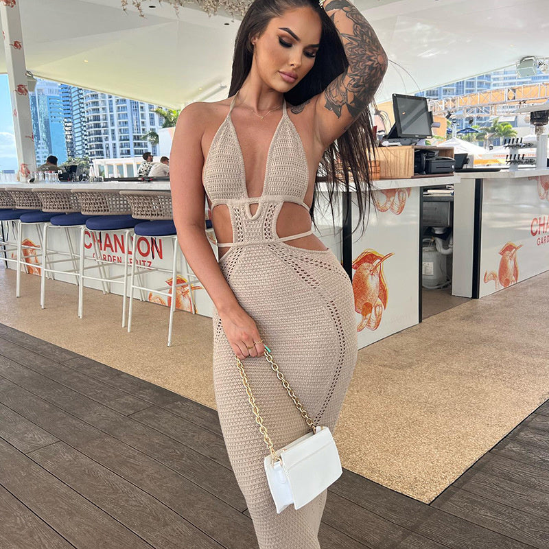 Open-Back Halter Cutout Maxi Dress