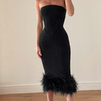 Off-Shoulder Midi Dress with Strapless Neckline
