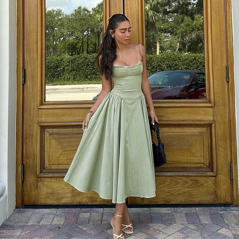 Open-Back Relaxed-Fit Midi Dress with A-Line Shape