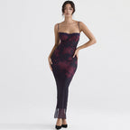 Printed Open-Back Maxi Dress with Ruching