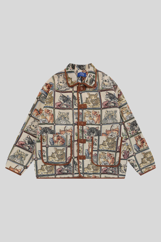 Cat-Motif Jacquard Jacket with Button Front Main image