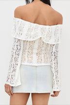 Off-Shoulder Bodycon T-Shirt with Lace Panels