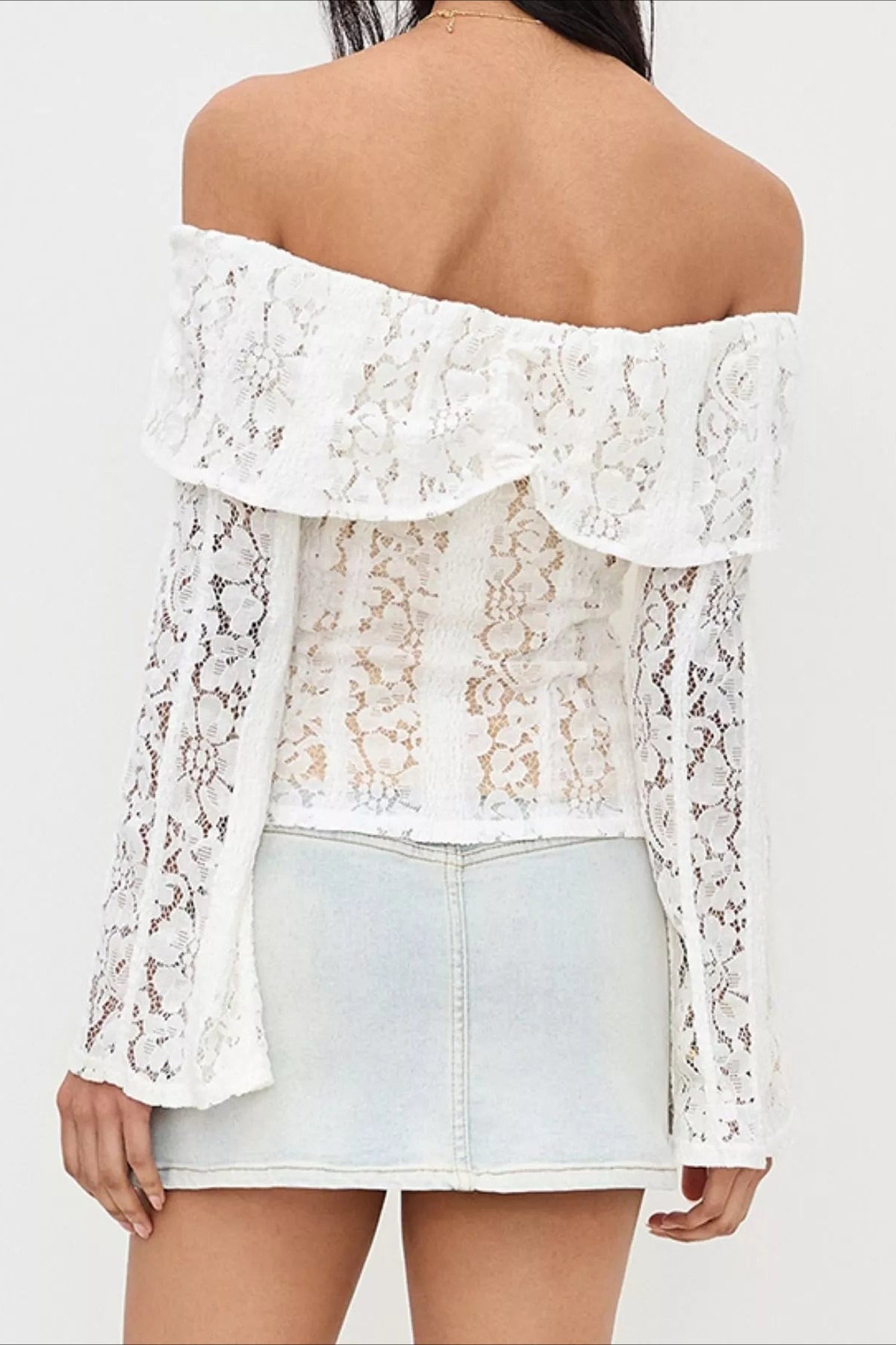Off-Shoulder Bodycon T-Shirt with Lace Panels