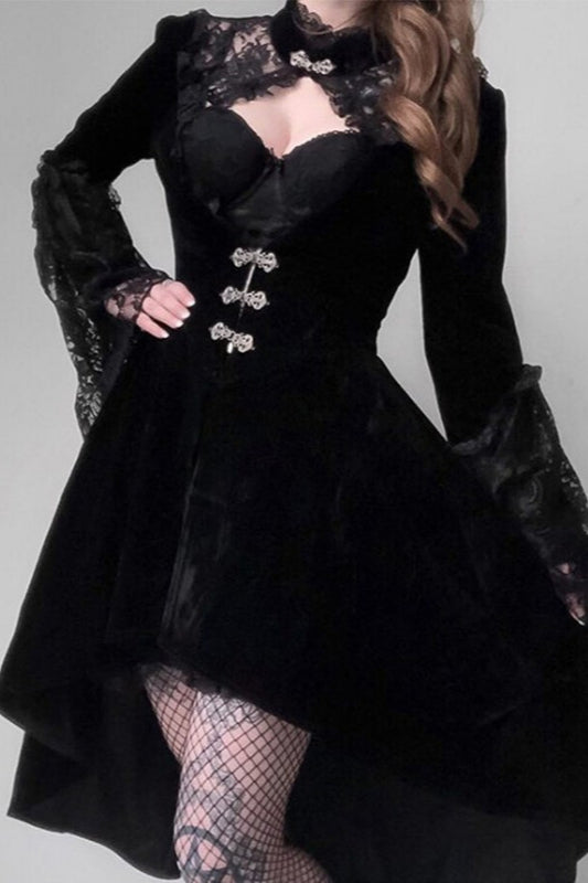 Lace Polyester Midi Dress with Gothic Styling