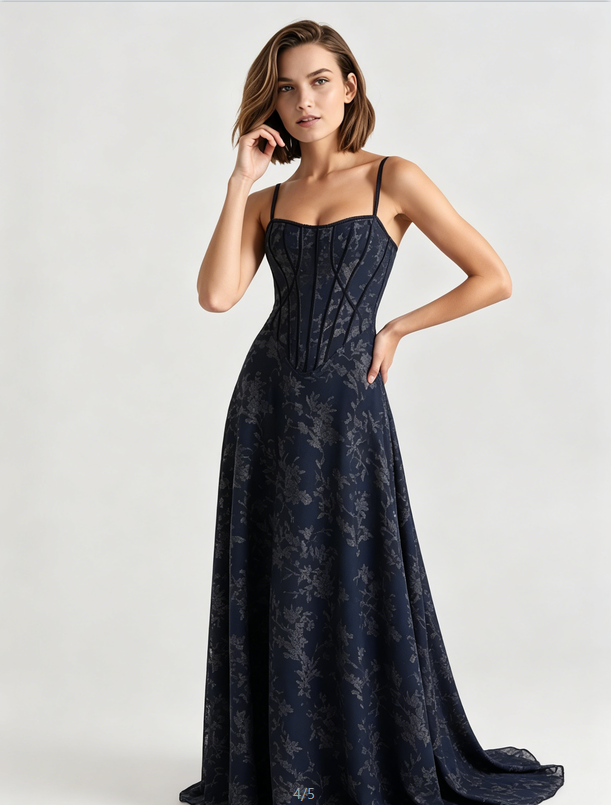 Spaghetti Strap Chiffon Floral Formal Dress Main image